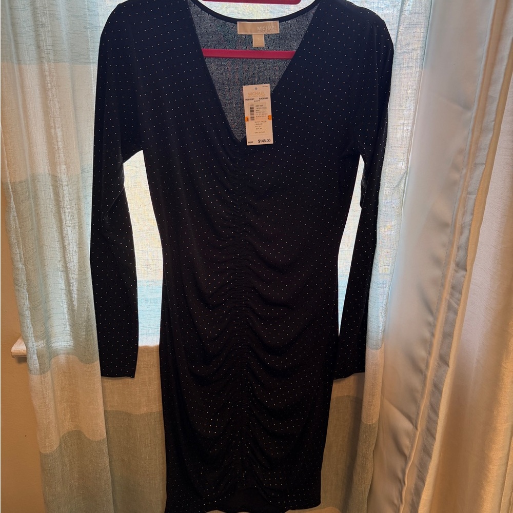 MICHAEL Michael Kors Black Ruched Midi Dress